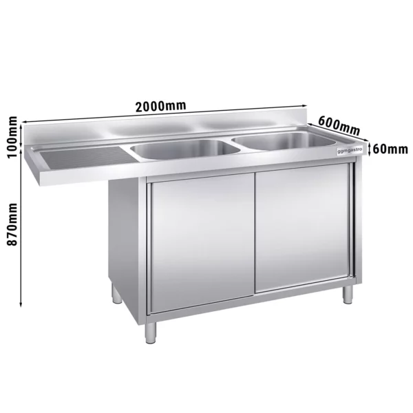 Drezová skrinka k umývačke riadu 2000x600mm - s 2 umývadlami vpravo