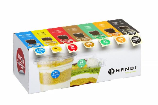 Sada jednorazových štítkov pre bezpečnosť potravín pre každý deň v týždni s dávkovačom, HENDI, 240x80x(H)100mm – Obrázok 2