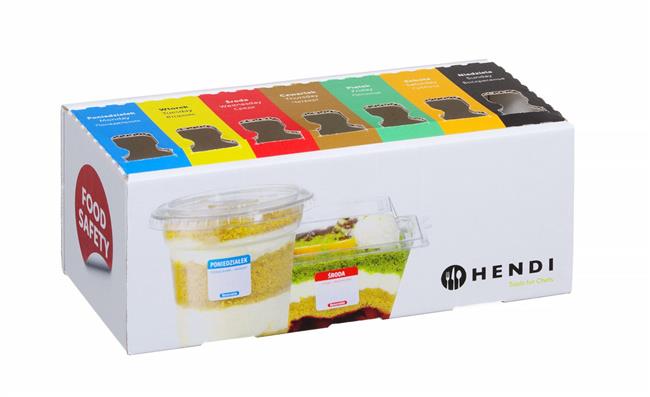 Sada opakovane použiteľných štítkov pre bezpečnosť potravín pre každý deň v týždni s dávkovačom, HENDI, 240x80x(H)100mm
