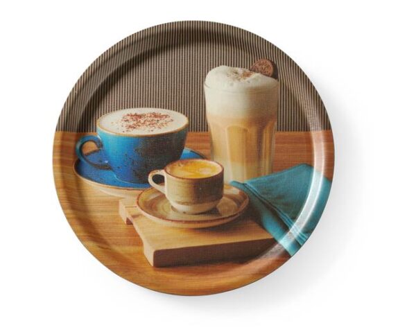 Servírovací podnos, nekĺzavý, okrúhly, s potlačou, HENDI, tasty coffee, ø380x(H)15mm - Image 2