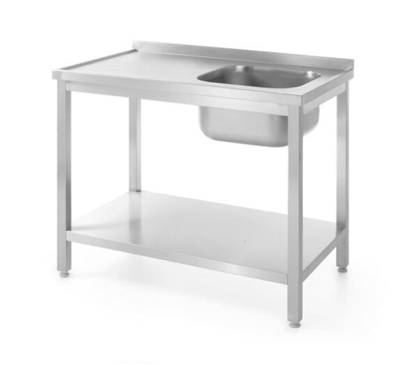 Stôl s jedným drezom a s policou – pravý, skrutkovaný, HENDI, Kitchen Line, Pravá strana, 1000x600x(H)850mm - Image 3