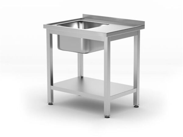 Stôl s jedným drezom a s policou – pravý, skrutkovaný, HENDI, Kitchen Line, Pravá strana, 1000x600x(H)850mm - Image 4