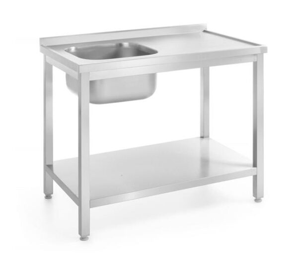 Stôl s jedným drezom a s policou – pravý, skrutkovaný, HENDI, Kitchen Line, Pravá strana, 1000x600x(H)850mm - Image 5