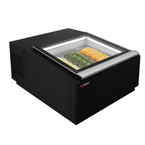 Stolová vitrína na zmrzlinu - 670mm - pre 3x 5L nádoby na zmrzlinu - otváranie veka na obslužnú stranu