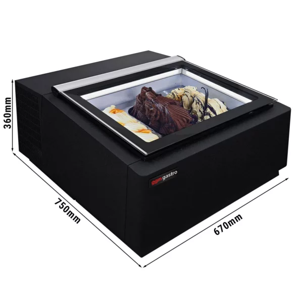 Stolová vitrína na zmrzlinu - 670 mm - pre 3x 5L nádoby na zmrzlinu - otváranie veka na stranu zákazníka - Image 3