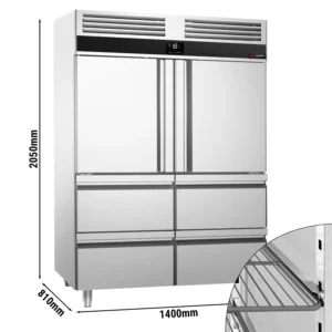Mraznička PREMIUM - GN 2/1 - 1400 litrov - s 2 nerezovými polovičnými dvierkami a 4 zásuvkami