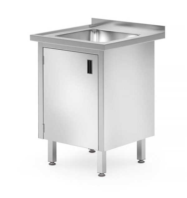 Umývací stôl s drezom, skrinka s pántovými dverami – zváraný, jednokomorový drez, hĺbka 600 mm, HENDI, Profi Line, 500x600x(H)850mm - Image 2