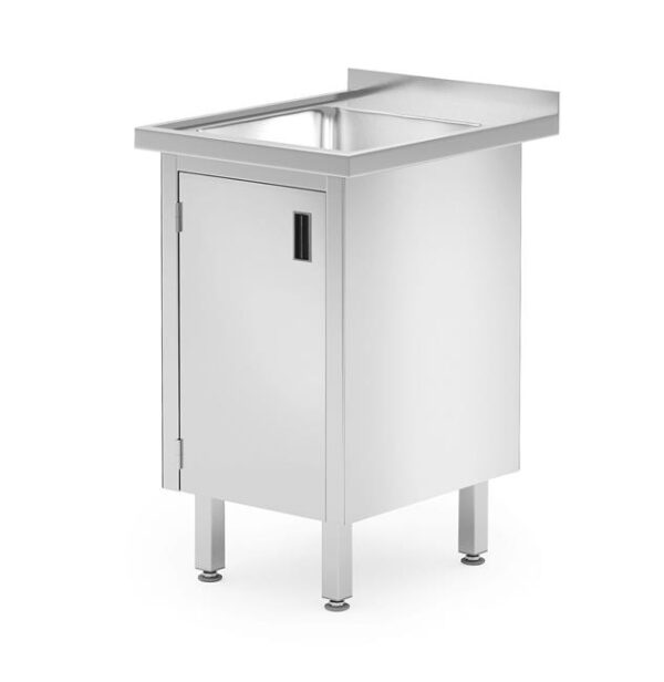 Umývací stôl s drezom, skrinka s pántovými dverami – zváraný, jednokomorový drez, hĺbka 600 mm, HENDI, Profi Line, 500x600x(H)850mm