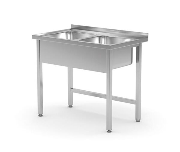 Umývací stôl s drezom – zváraný, dvojkomorový drez, hĺbka 600 mm, HENDI, Kitchen Line, 1000x600x(H)850mm