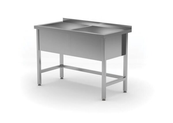 Umývací stôl – zváraný, dvojkomorový, hĺbka 600 mm, výška komory 300 mm, HENDI, Profi Line, 1200x600x(H)850mm