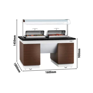 Teplý bufetový pult - 1,6 x 1,0 m - s 2 chafing misami