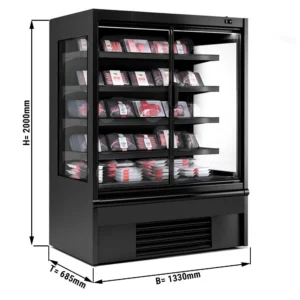 Nástenná chladiaca polica - 1330 mm - s LED osvetlením, izolovanými sklenenými dverami a 4 policami