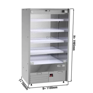 Nástenná chladiaca polica - 1100 mm - s LED osvetlením, sklenenými dvierkami a 4 policami
