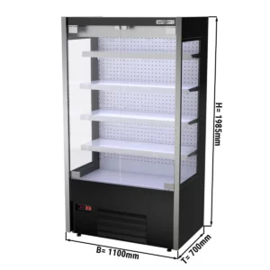 Nástenná chladiaca polica - 1100 mm - s LED osvetlením, sklenenými dvierkami a 4 policami
