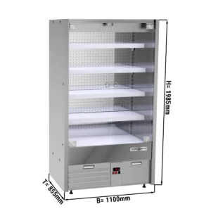 Nástenná chladiaca polica - 1100 mm - s LED osvetlením, sklenenými dvierkami a 4 policami