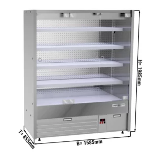 Nástenná chladiaca polica - 1585 mm - s LED osvetlením, sklenenými dvierkami a 4 policami