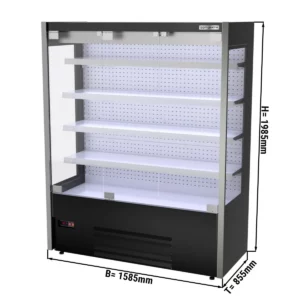 Nástenná chladiaca polica - 1585 mm - s LED osvetlením, sklenenými dvierkami a 4 policami