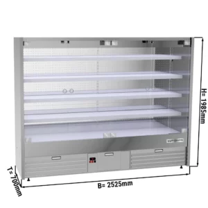 Nástenná chladiaca polica - 2525 mm - s LED osvetlením, sklenenými dvierkami a 4 policami