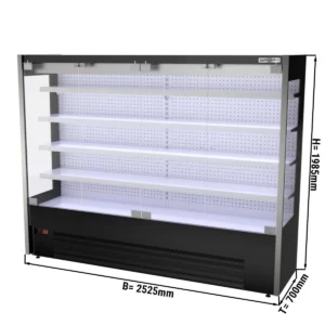 Nástenná chladiaca polica - 2525 mm - s LED osvetlením, sklenenými dvierkami a 4 policami