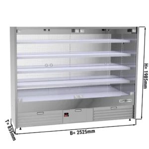 Nástenná chladiaca polica - 2525 mm - s LED osvetlením, sklenenými dvierkami a 4 policami