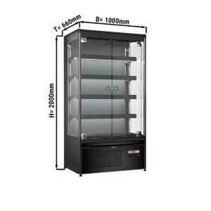 Nástenná chladiaca polica - 1000 mm - 360 litrov - s LED osvetlením, sklenenými dvierkami a 4 policami