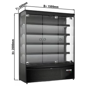 Nástenná chladiaca polica - 1500 mm - s LED osvetlením, sklenenými dvierkami a 4 policami