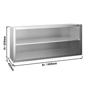 Nerezová nástenná skrinka PREMIUM - 1400x400mm - bez posuvných dverí - výška 650mm