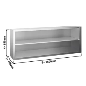 Nerezová nástenná skrinka PREMIUM - 1800x400mm - bez posuvných dverí - výška 650mm