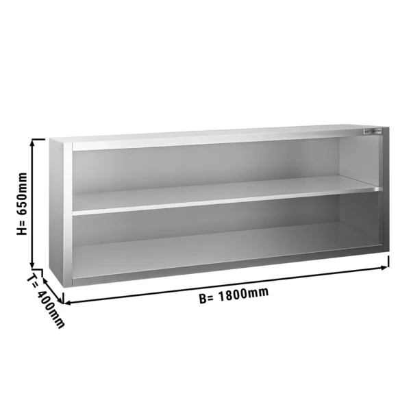 Nerezová nástenná skrinka PREMIUM - 1800x400mm - bez posuvných dverí - výška 650mm