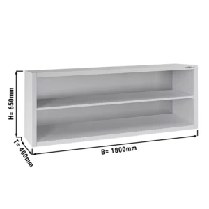 Nerezová nástenná skrinka ECO - 1800x400mm - bez posuvných dverí - výška 650mm