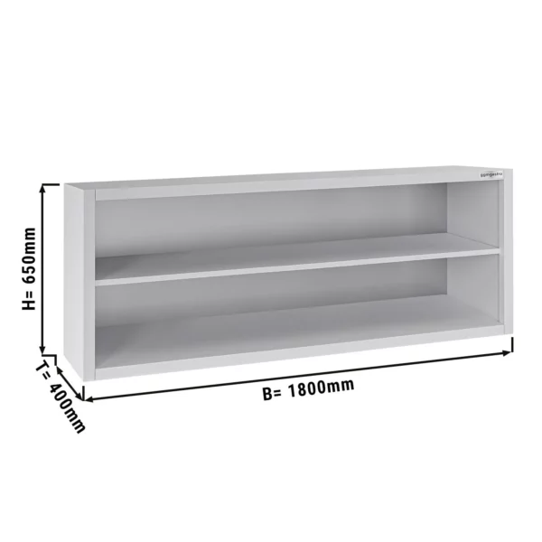Nerezová nástenná skrinka ECO - 1800x400mm - bez posuvných dverí - výška 650mm