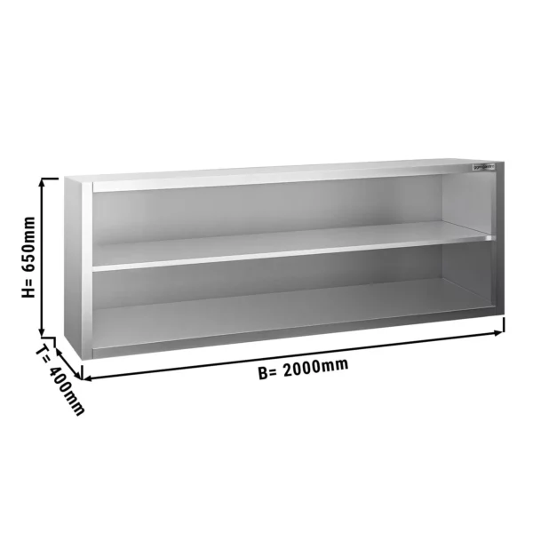 Nerezová nástenná skrinka PREMIUM - 2000x400mm - bez posuvných dverí - výška 650mm