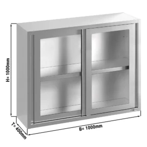 Nerezová nástenná skrinka - 1000x400 mm - posuvné sklenené dvere - výška 1000 mm