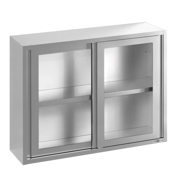 Nerezová nástenná skrinka - 1200x400 mm - posuvné sklenené dvere - výška 1000 mm - Image 2