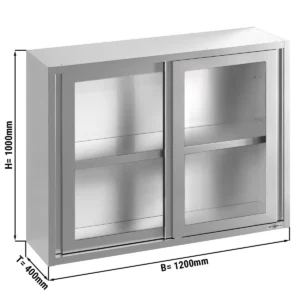 Nerezová nástenná skrinka - 1200x400 mm - posuvné sklenené dvere - výška 1000 mm