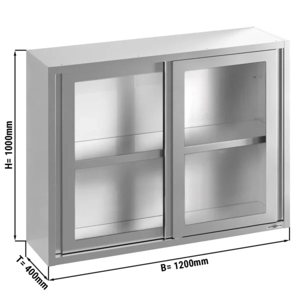 Nerezová nástenná skrinka - 1200x400 mm - posuvné sklenené dvere - výška 1000 mm