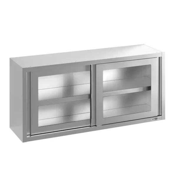 Nerezová nástenná skrinka - 1200x400mm - s posuvnými sklenenými dverami - 650mm vysoká - Image 3