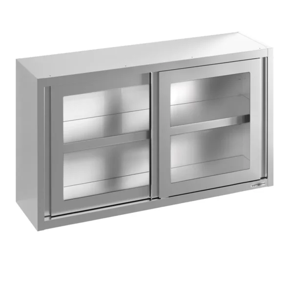 Nerezová nástenná skrinka - 1200 x 400 mm - posuvné sklenené dvere - výška 800 mm - Image 2