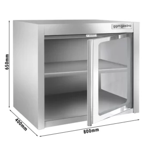 Nerezová nástenná skrinka - 800x400mm - so sklenenými krídlovými dverami - výška 650mm