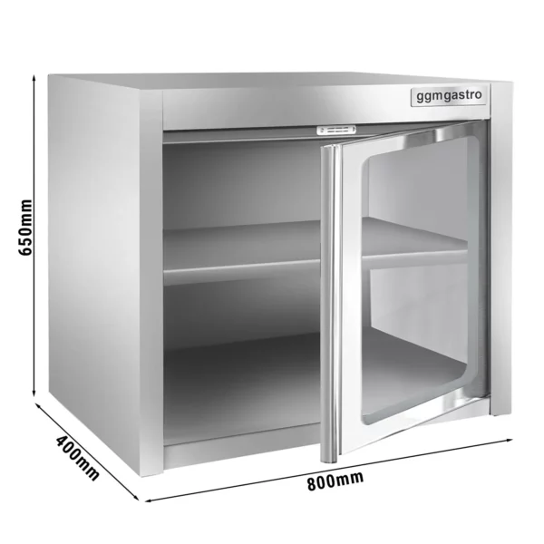 Nerezová nástenná skrinka - 800x400mm - so sklenenými krídlovými dverami - výška 650mm