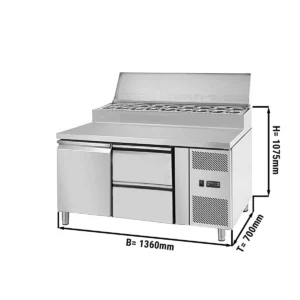 Prípravný stôl ECO - 1360 mm - pre 7x GN 1/3 - 1 dvierka a 2 zásuvky
