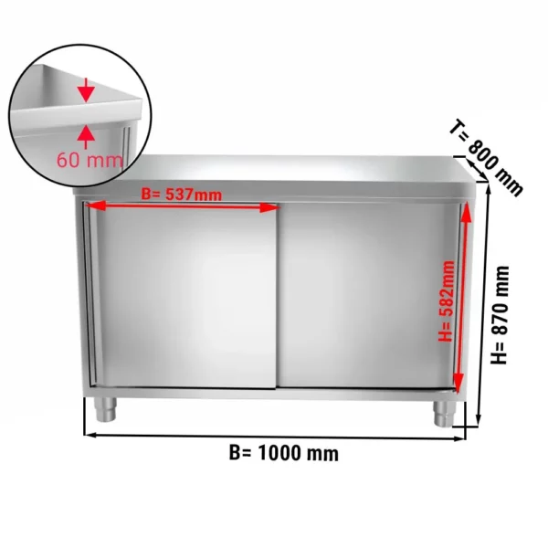 Nerezová pracovná skriňa PREMIUM - 1000x800mm - s posuvnými dverami bez podstavca - Image 4