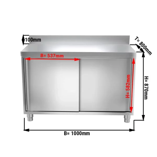 Nerezová pracovná skriňa PREMIUM - 1000x800mm - s posuvnými dverami a podstavcom - Image 5