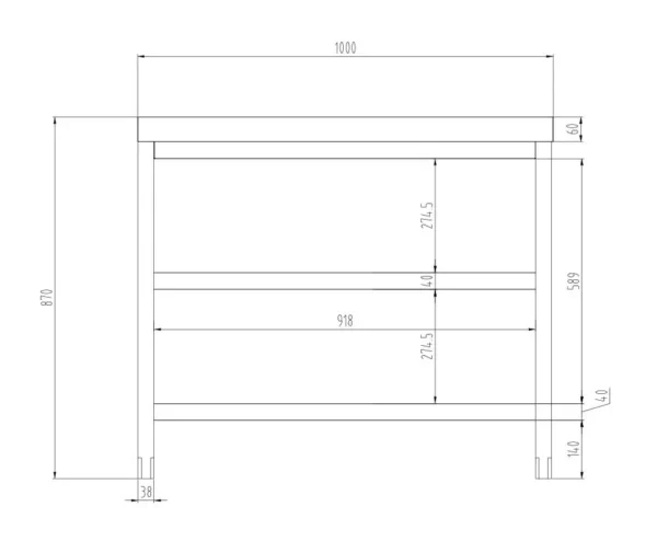 Nerezový pracovný stôl PREMIUM - 1000x600mm - so základnou policou a medzipoličkou - Image 7