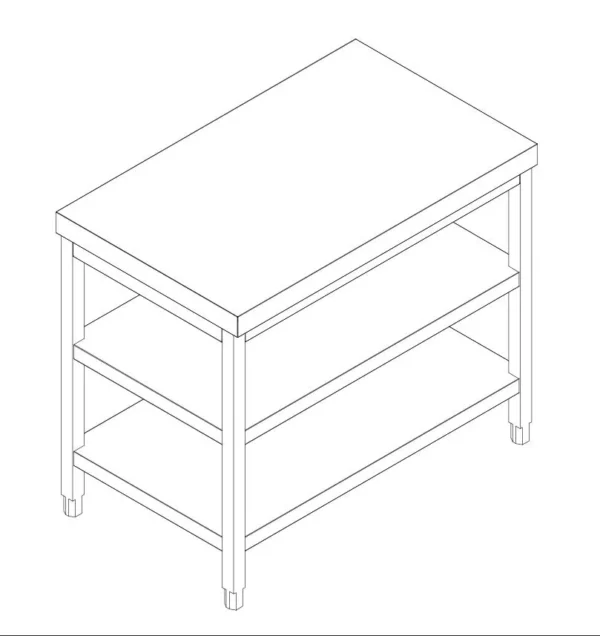 Nerezový pracovný stôl PREMIUM - 1000x700mm - so základnou policou a medzipoličkou - Image 8