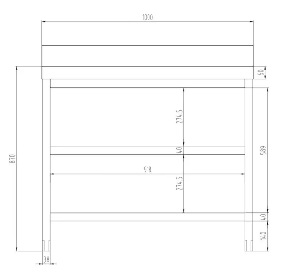Nerezový pracovný stôl PREMIUM - 1000x600mm - so základnou policou, podstavcom a medzipoličkou - Image 6