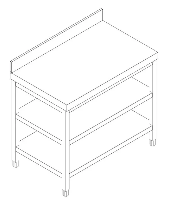 Nerezový pracovný stôl PREMIUM - 1000x600mm - so základnou policou, podstavcom a medzipoličkou - Image 7