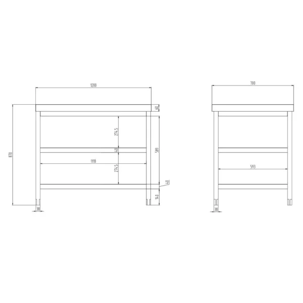 Nerezový pracovný stôl PREMIUM - 1200x700mm - so základnou policou a medzipoličkou - Image 8