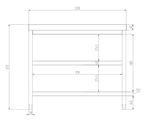 Nerezový pracovný stôl PREMIUM - 1200x600mm - so základnou policou a medzipoličkou - Image 8