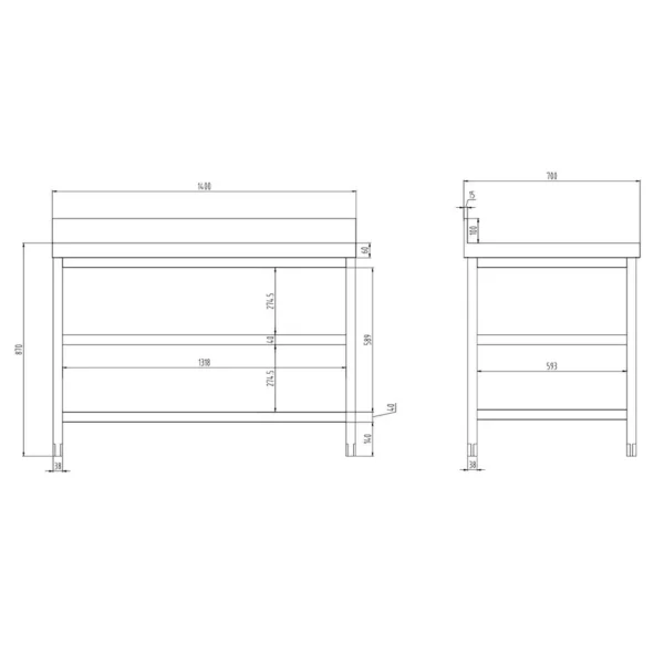 Nerezový pracovný stôl PREMIUM - 1400x700mm - so základnou policou, podstavcom a medzipoličkou - Image 4